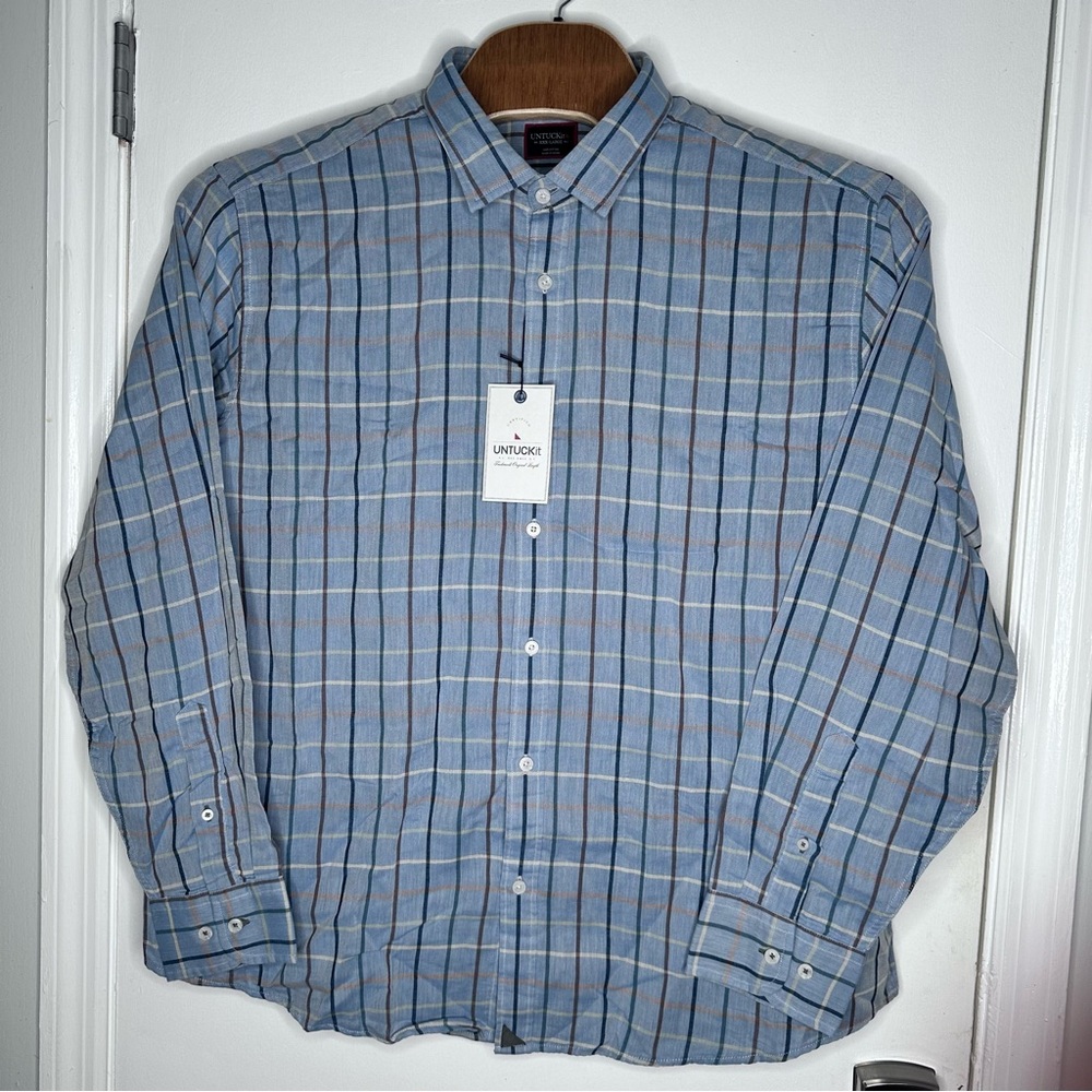 UNTUCKit Hartley Blue Plaid Long Sleeve Button Up Shirt XXXL - Picture 2 of 6